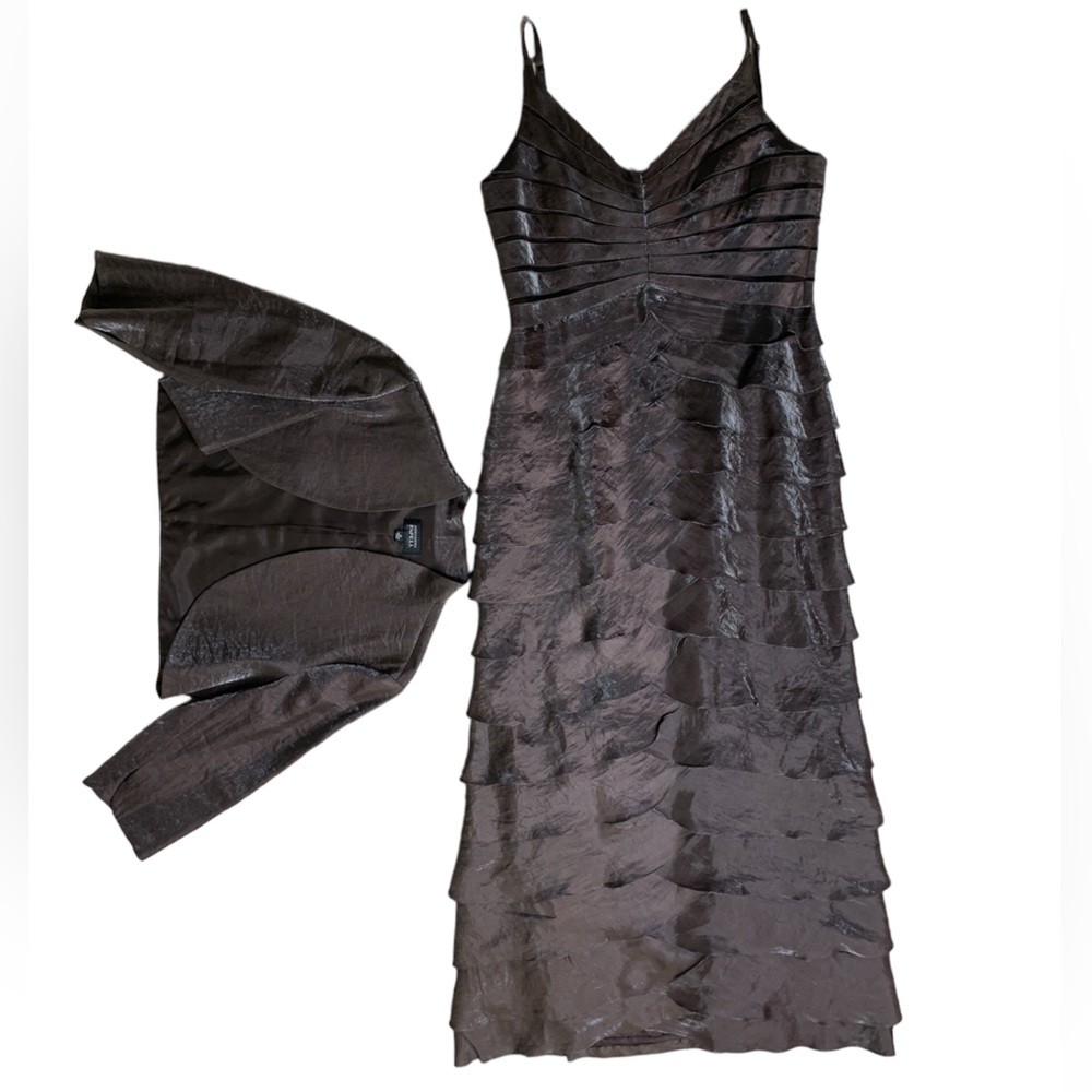 Adrianna Papell Occasions Brown Shutter Pleated Dress and Bolero Set 14